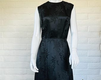 60s Black Silk Shift - Vintage Dynasty Black Jacquard Dress - Chic 1960s MCM Chinese Silk Shift Dress Little Black Dress M L