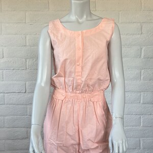 Sleeveless Jumpsuit - 80s Pastel Jumpsuit - Vintage Peach Cotton Jumpsuit - Cute 1980s Pale Orange One Piece Jump Suit S M nwt