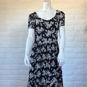 90s Grunge Dress - Vintage Black Floral Dress - Black & White Dress by Passports of Pier 1 Imports - Vintage 1990s Market Dress S