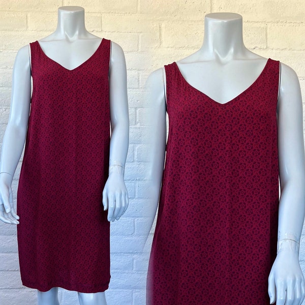 Y2K Gap Dress - Vintage Tiny Red Print Tank Dress - Pretty Y2K Wine Red Sundress L XL