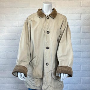 90s Tan Chore Coat - Vintage 1990s Barn Jacket Plaid Flannel Lining Workwear Style L