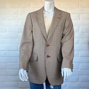 Vintage 80s Daks Brown Wool Houndstooth Jacket - 1980s Tan Tweed Mens Blazer S M