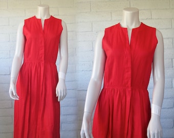 80s Linen Dress - Vintage Red Linen Sundress by Nordstrom Point of View - Chic 1980s Linen Wrap Dress M