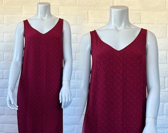 Y2K Gap Dress - Vintage Tiny Red Print Tank Dress - Pretty Y2K Wine Red Sundress L XL