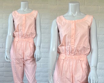 80s Cotton Jumpsuit - New Old Stock in 3 Colors! Vintage Summer Jumpsuit Lilac Aqua or Orange - 1980s Pastel One Piece Jump Suit S M nwt