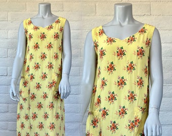 90s April Cornell Dress - Vintage Rayon Crepe Floral Market Dress - Pretty 90s Yellow Floral Rayon Dress w Pockets M L