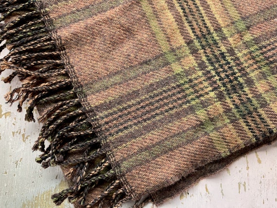 90s Wool Scarf - Vintage Brown Plaid Scarf in Pur… - image 4