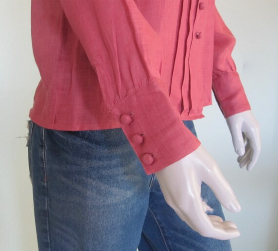 80s Linen Blouse - Vintage Pink Linen Shirt with … - image 4