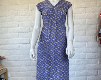 90s April Cornell Floral Rayon Dress - Vintage 1990s Beaded Periwinkle Purple Bias Cut Dress XS