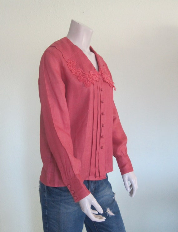 80s Linen Blouse - Vintage Pink Linen Shirt with … - image 5