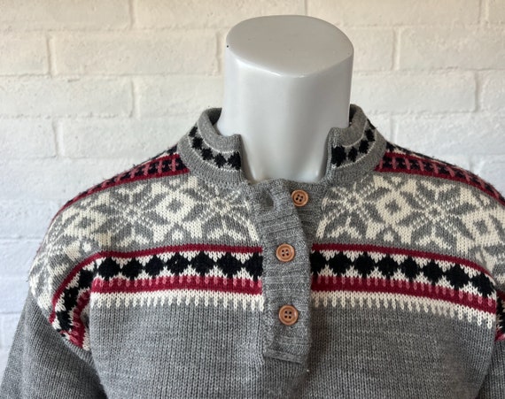 70s Fair Isle Sweater - Vintage Gray Fair Isle He… - image 5