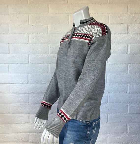 70s Fair Isle Sweater - Vintage Gray Fair Isle He… - image 4