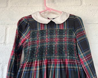 Vintage Ralph Lauren Girls Dress - Pretty Y2K Smocked Plaid Dress - Classic Girls Smocked Dress Size 5 6