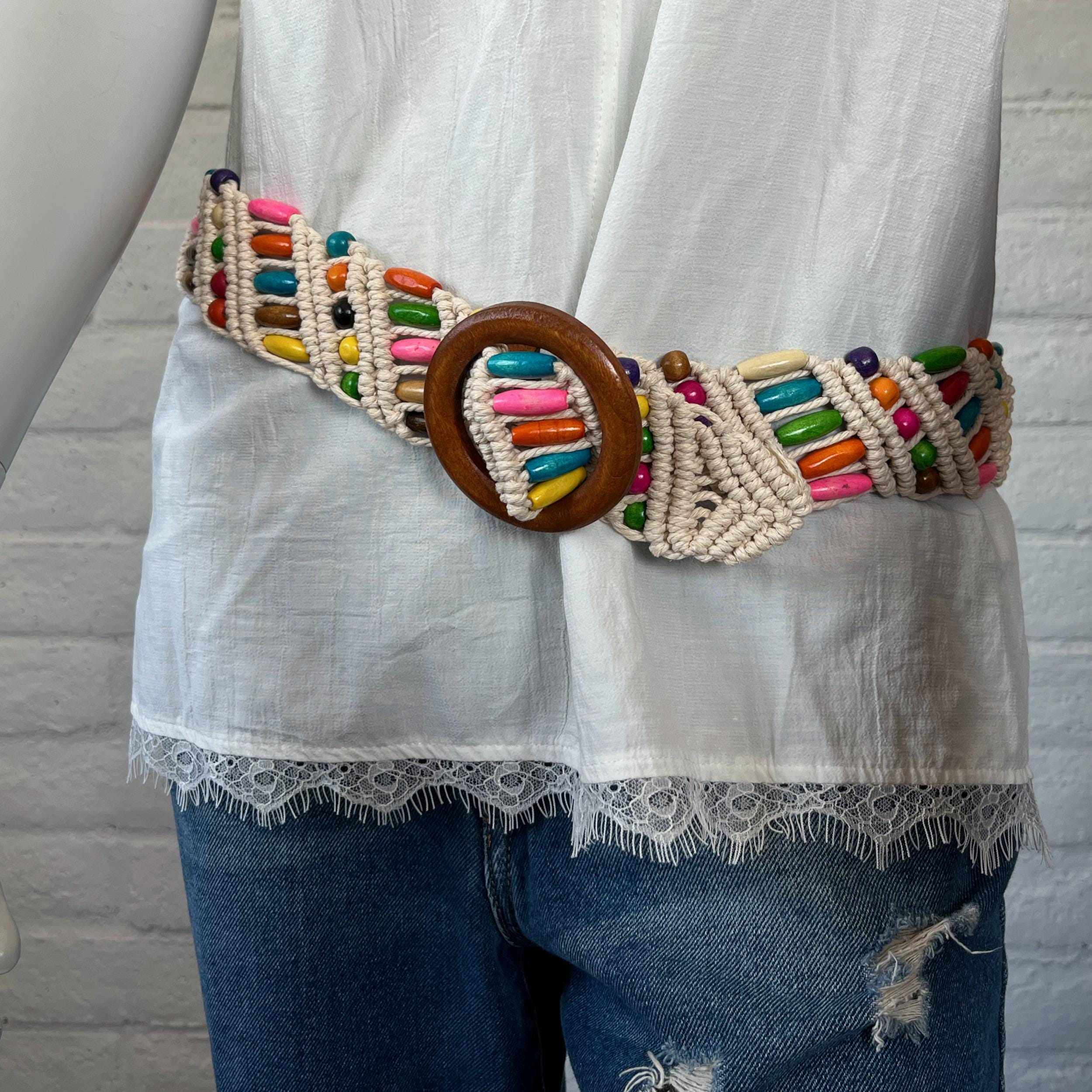 Vintage Beaded Wide Waist Belt Multicolor Bugle Bead Cincher 80s Maximalist L Belt- 1.75 main image 4