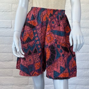Long Cotton Shorts - Vintage 90s Baggy Shorts - Loose Fit Shorts Terra Cotta Abstract Print - Breezy 1990s Bermuda Shorts XS S