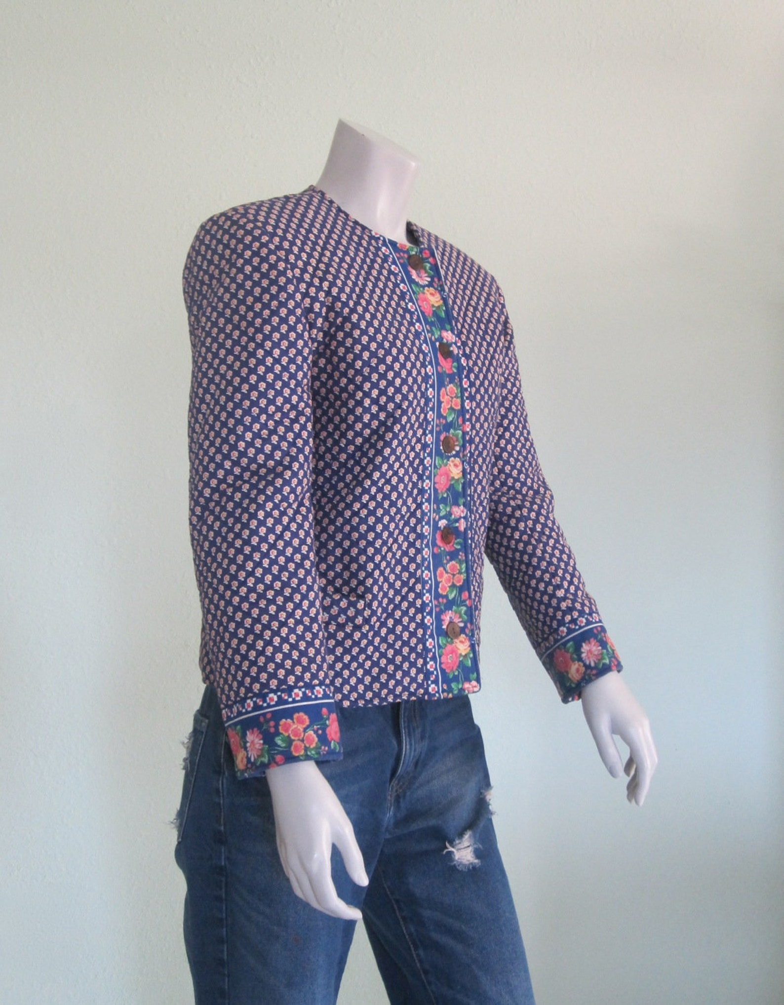 Quilted Cotton Jacket 80s Vera Bradley Jacket Vintage Etsy