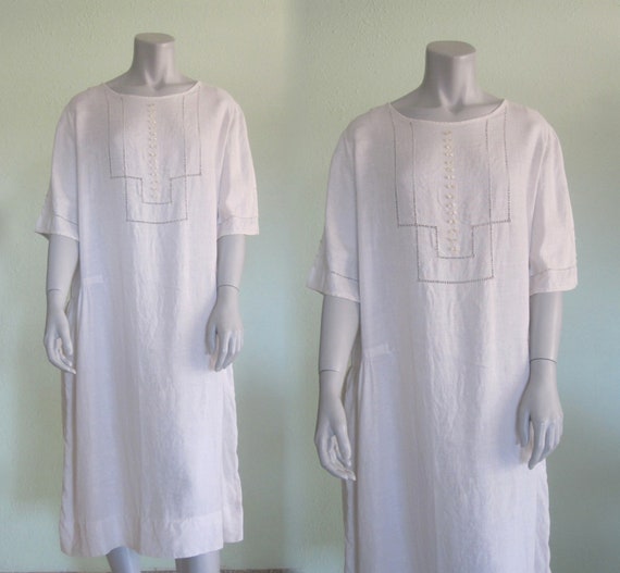 20s Linen Dress - Vintage White Linen Dress - Swee