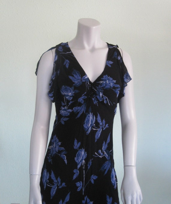 black dress with blue flowers