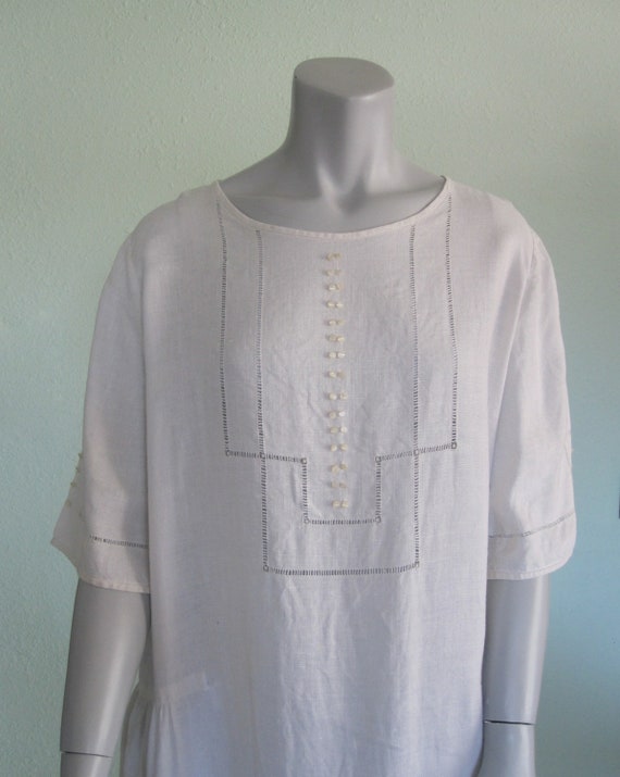 20s Linen Dress - Antique White Linen Dress - Swee