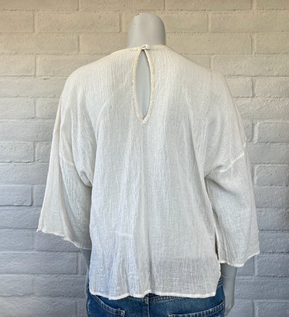 80s White Gauzy Top - Vintage Becky Bisoulis Sequ… - image 5