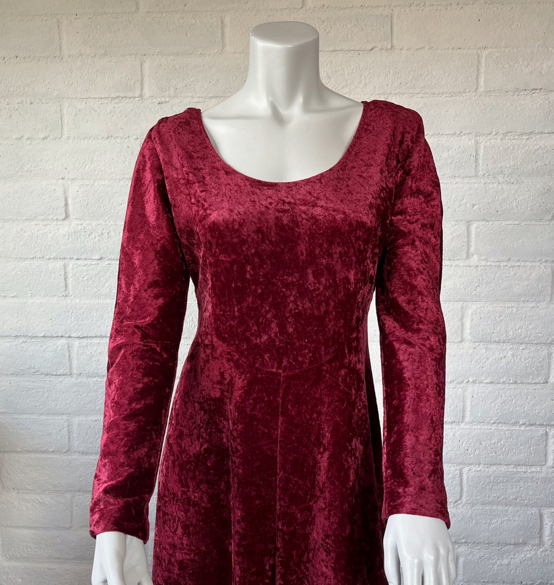90s Burgundy Velvet Dress - Vintage All That Jazz Crushed