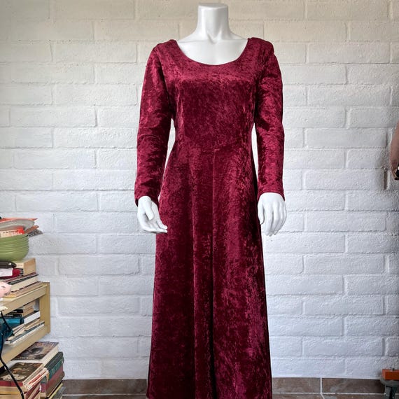 Vintage 90s All That Jazz Crushed Velvet Red Dress - 1990s Burgundy Velvet Dress Ballet Neck M