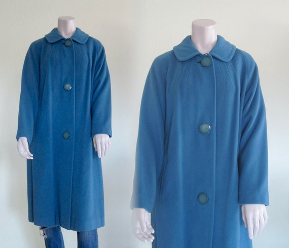60s Cashmere Coat - Mid Century Azure Blue Coat -