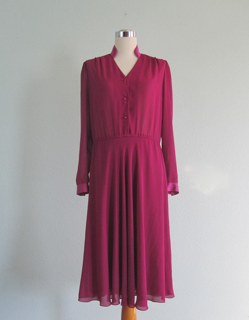 80s Midi Dress Vintage Magenta Dress by Charlotte Ford Boutique Vintage 1980s Dress M Chic 80s Cocktail Dress