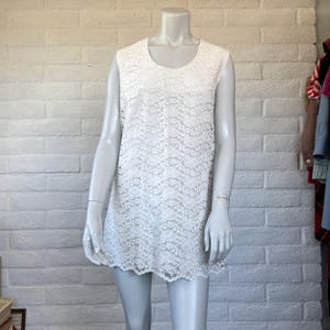 60s Lace Mini Dress - Vintage White Lace Dress by Krist - Cheeky 1960s White Shift Dress Micro Mini Mod Style M