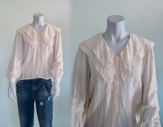 90s Silk Blouse - Vintage Ivory Silk Poet's Blouse