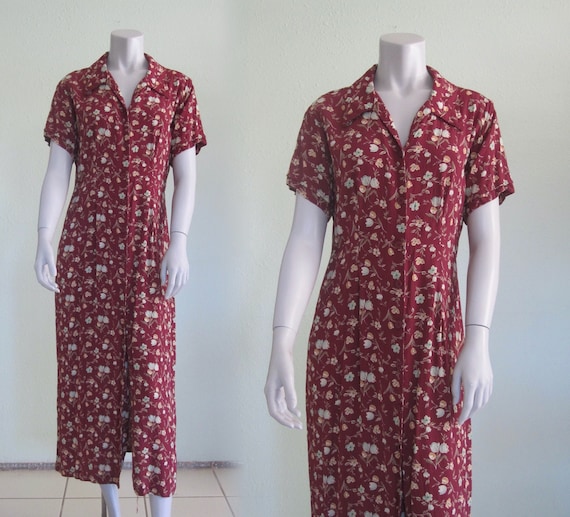 90s Gap Dress - Vintage Rayon Dress in Brick Red F