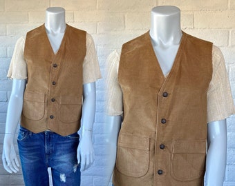 70s Levi's Vest - Vintage Brown Corduroy Waistcoat - 1970s Cord Vest by Levi's Panatela Sportswear Line Mens S