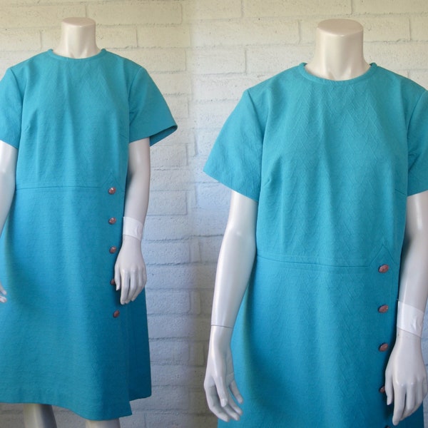 60s Scooter Dress - Mod Turquoise Shift Dress - Cute 60s Blue Mod Dress Plus Size - 60s Shift Dress - Vintage 1960s Dress XXL Plus