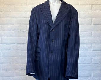 90s Polo Ralph Lauren Navy Blazer - Vintage 1990s Mens Pinstriped Blue Sport Coat L