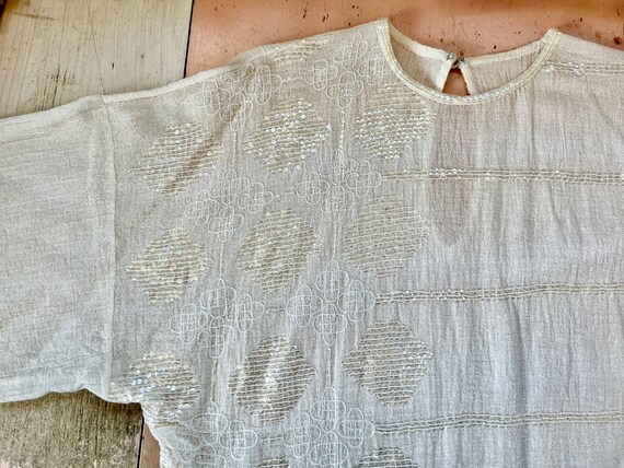 80s White Gauzy Top - Vintage Becky Bisoulis Sequ… - image 2