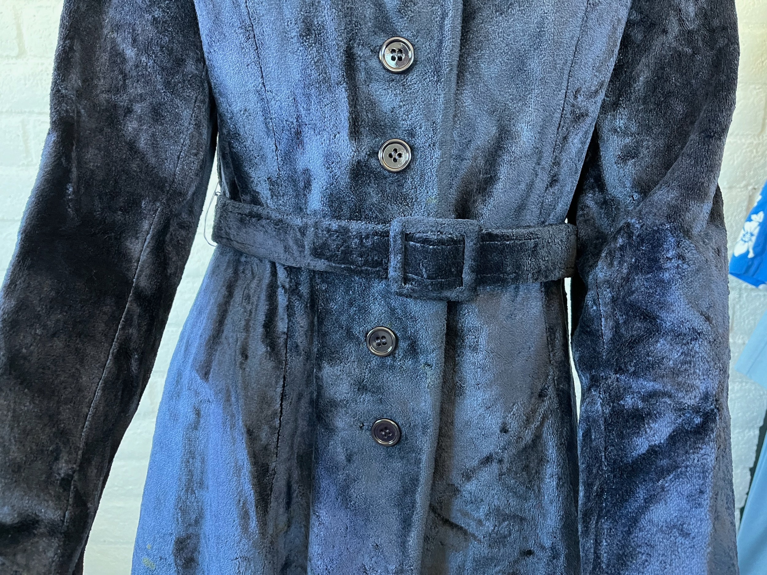60s Blue Velvet Coat - Vintage Sapphire Velvet Trench Coat 60s Blue Velvet Coat - Vintage Sapphire Velvet Trench Coat