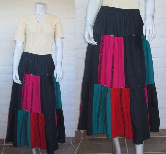 80s Western Skirt Vintage Cotton Patchwork Skirt … Gem