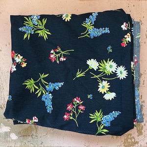 90s Floral Fabric Over 3 Yards - Vintage L. Hamrick Inc. Black Floral Rayon Fabric - 1990s Flower Print Remnant Large 63&quot; by 117&quot;