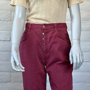 90s Bonjour Jeans - Vintage Dark Red Jeans Button Fly Tapered Leg - Cutest 1990s Maroon Denim Jeans High Waist M 29&quot; Waist