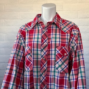 Red Western Shirt - Vintage 80s Wrangler Mens Snap Shirt - Western Plaid Shirt - Classic 1980s Wrangler Rodeo Shirt XXL 2X Tall