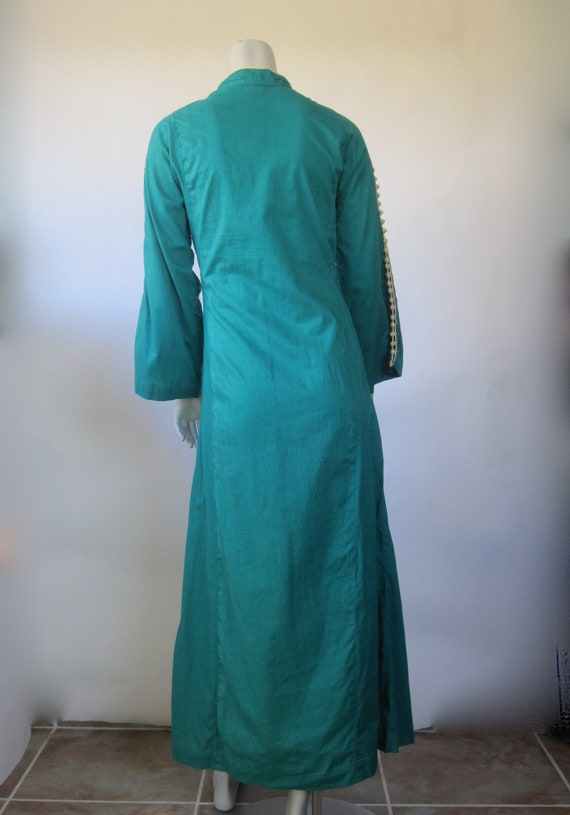 70s Embroidered Caftan - Vintage Jade Green Cotto… - image 5