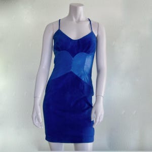 Suede Dress - 80s North Beach Leather Dress - Vintage Michael Hoban Blue Leather & Suede Dress - Glam 1980s Leather Mini Dress XS S