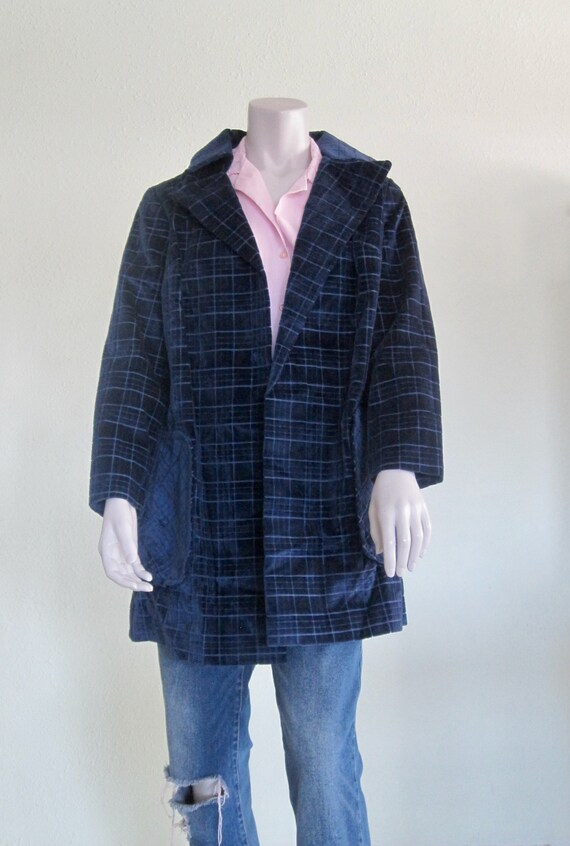 60s Velvet Coat - Vintage Blue Velvet Car Coat - B