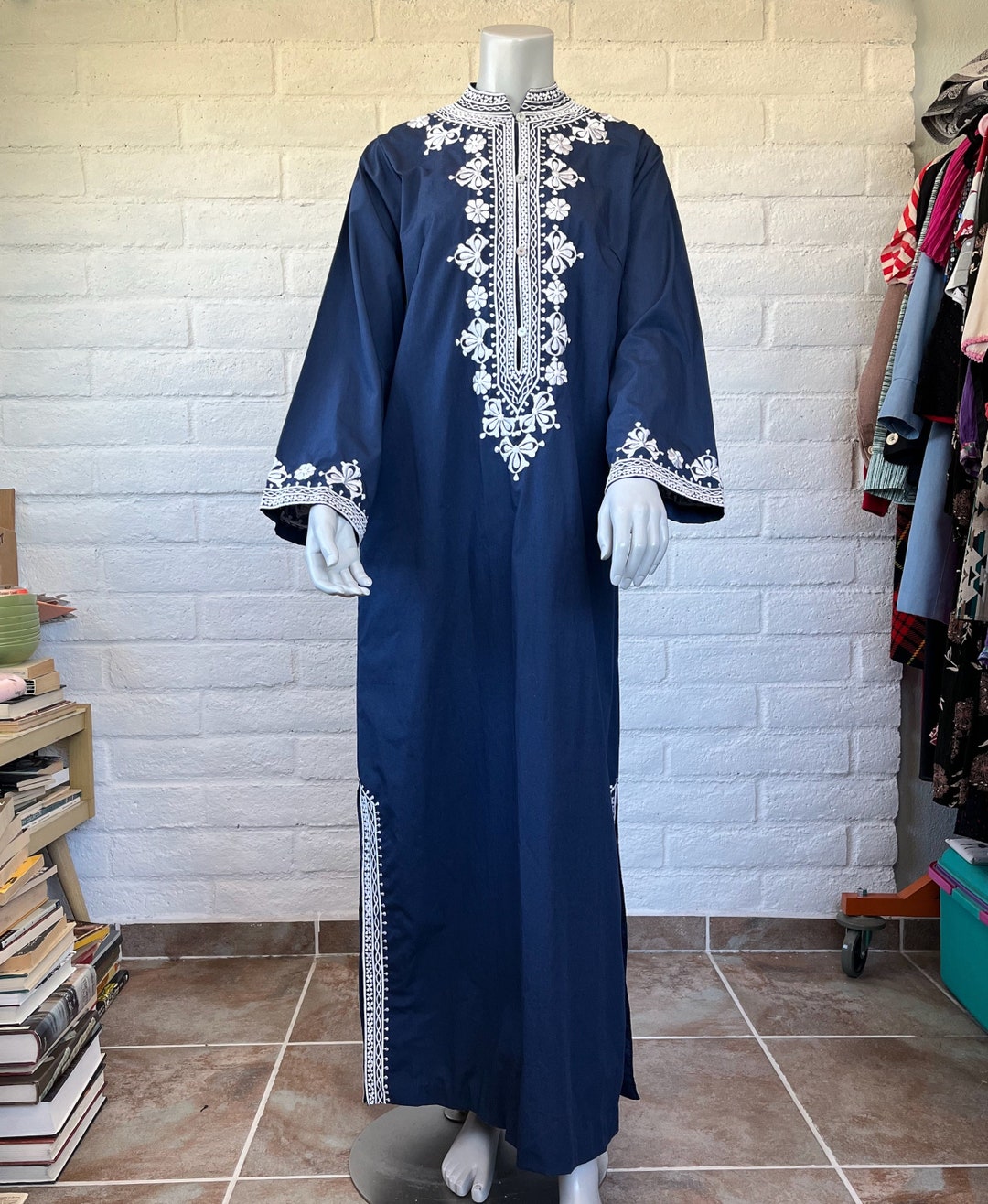 70’s Red and Blue Stripe Printed Caftan Dress by Breli main image 1