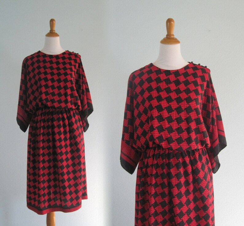 red and black check dress