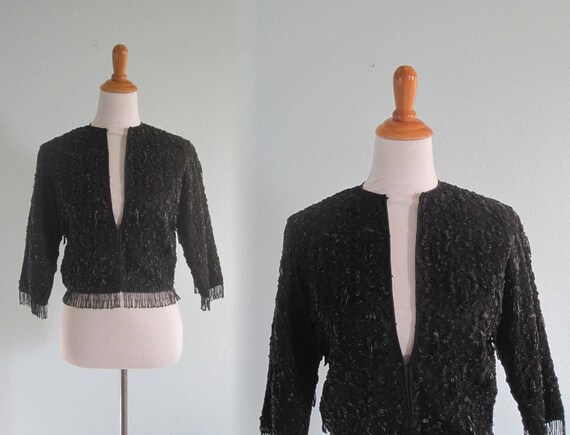 50s Beaded Jacket - Gorgeous 50s Black Soutache Ja