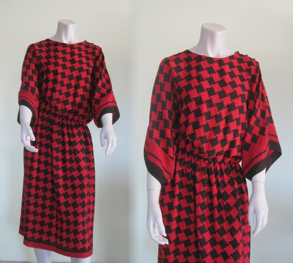 red and black check dress