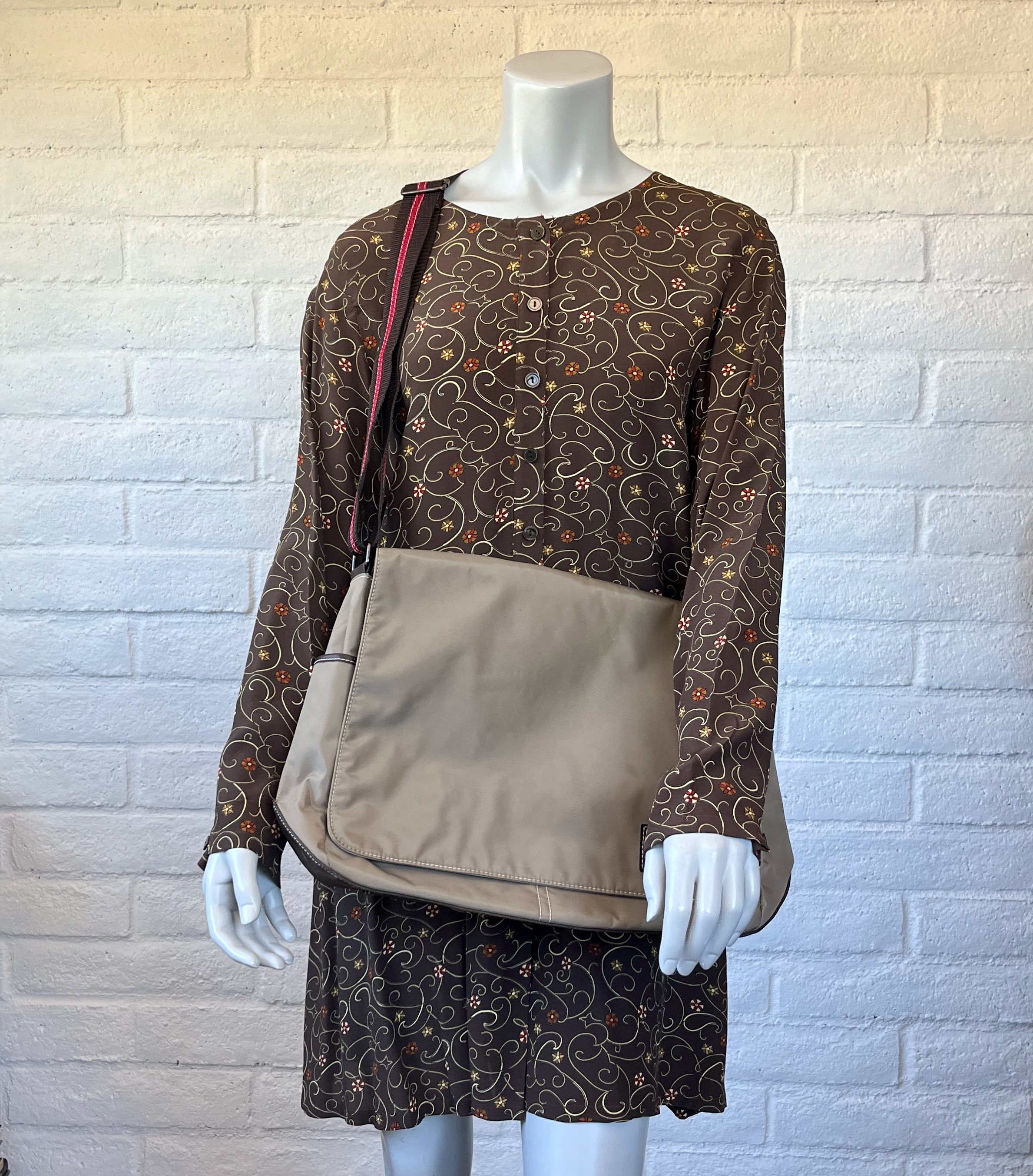 Vintage Beige Messenger Bag - Y2K Esprit Shoulder Bag