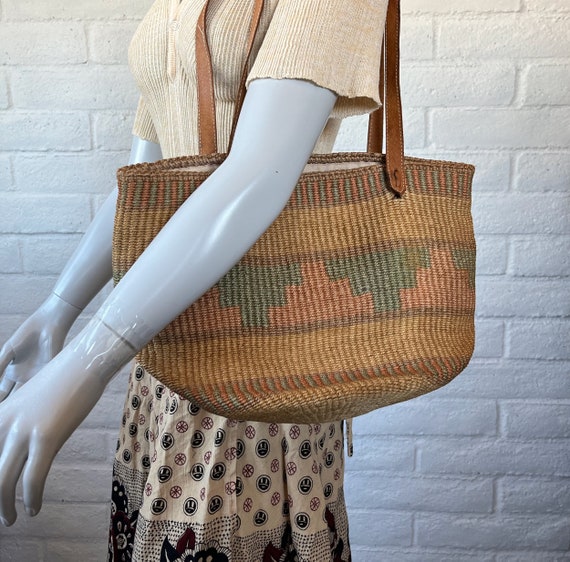 80s Sisal Tote - Vintage Woven Jute Market Bag So… - image 3