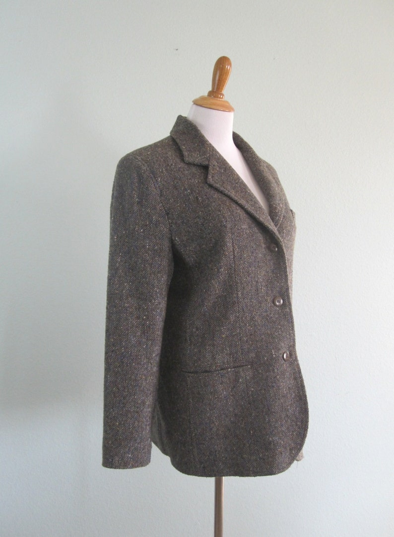 Vintage 1990s Blazer M Classic 90s Wool Blazer Vintage Pebble Brown Tweed Jacket by Lizwear 90s Tweed Blazer